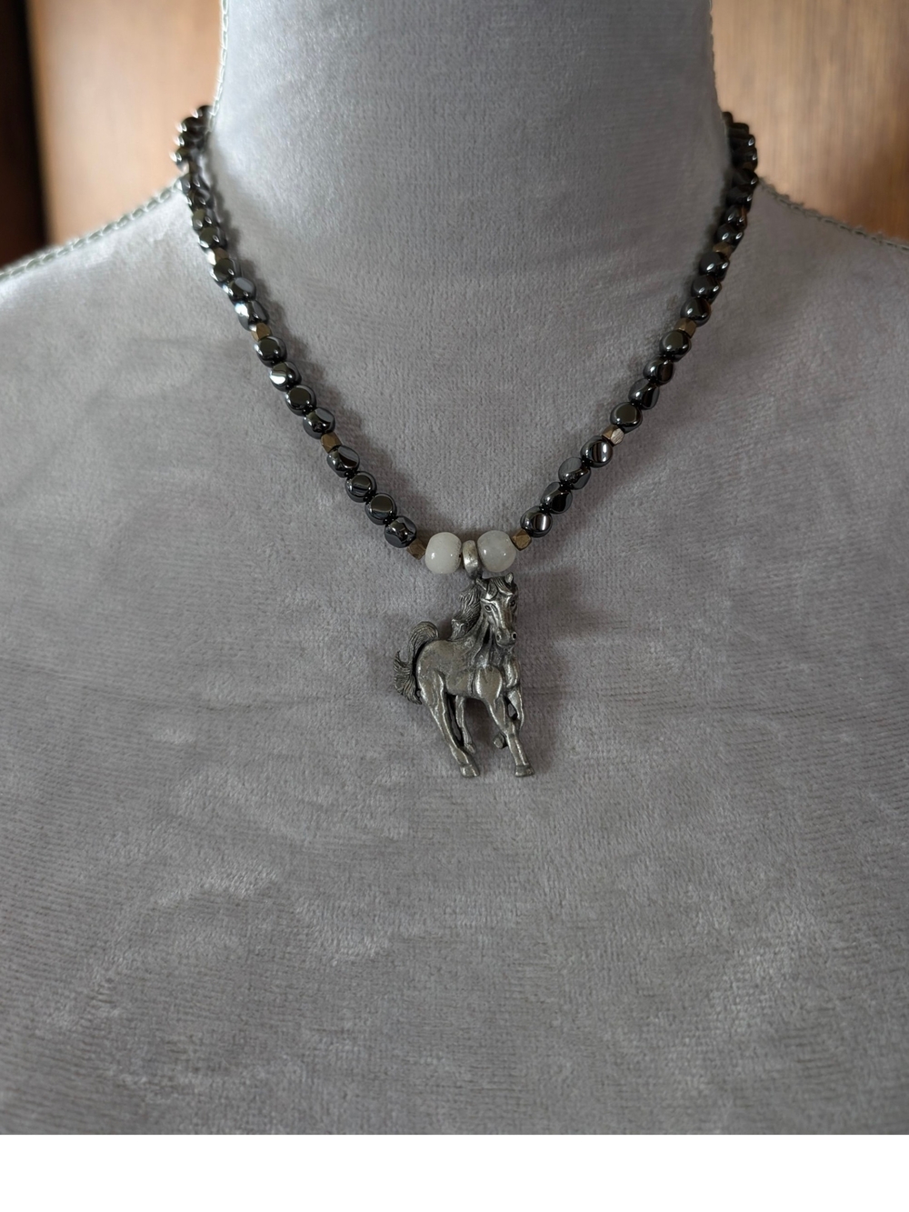 Magnetic Hematite Horse Pendant Necklace